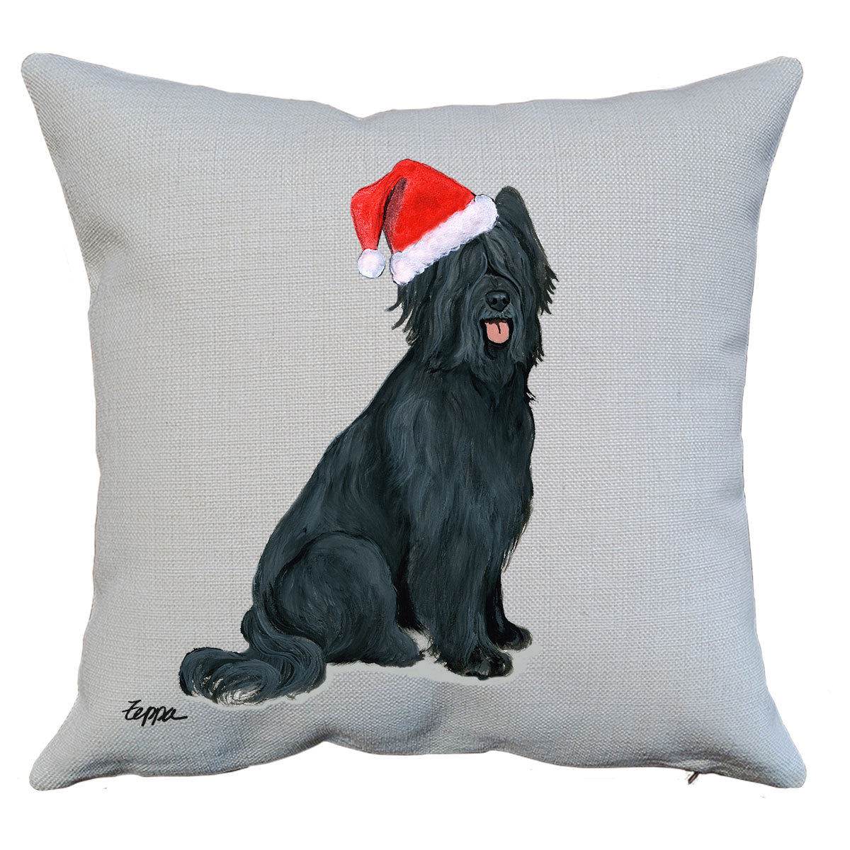 Black Briard Santa Pillow