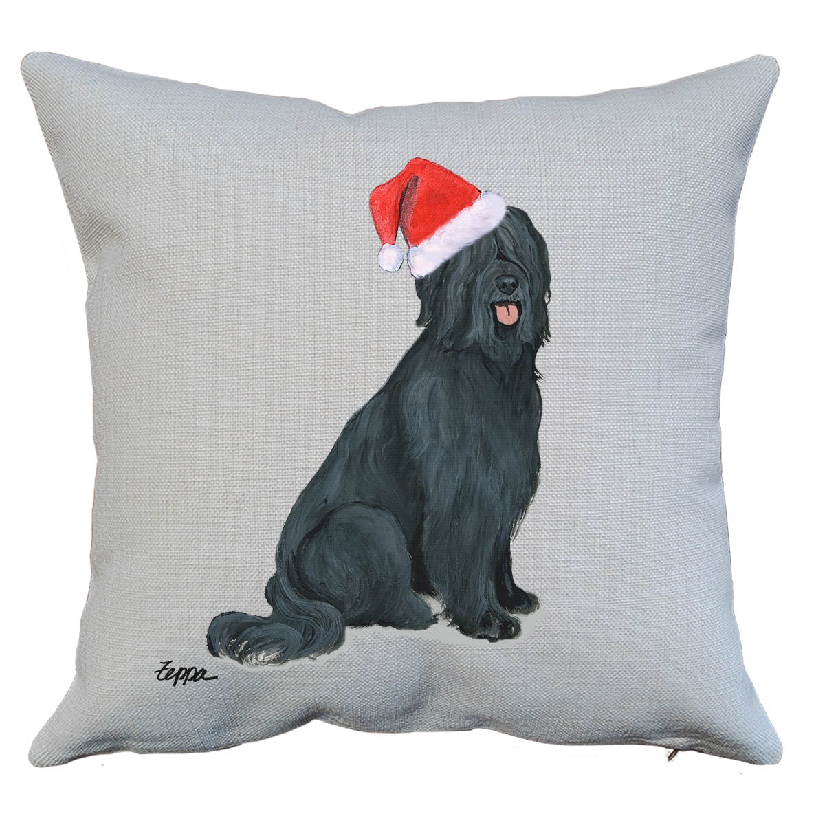 Black Briard with Natural Ears Santa Pillow