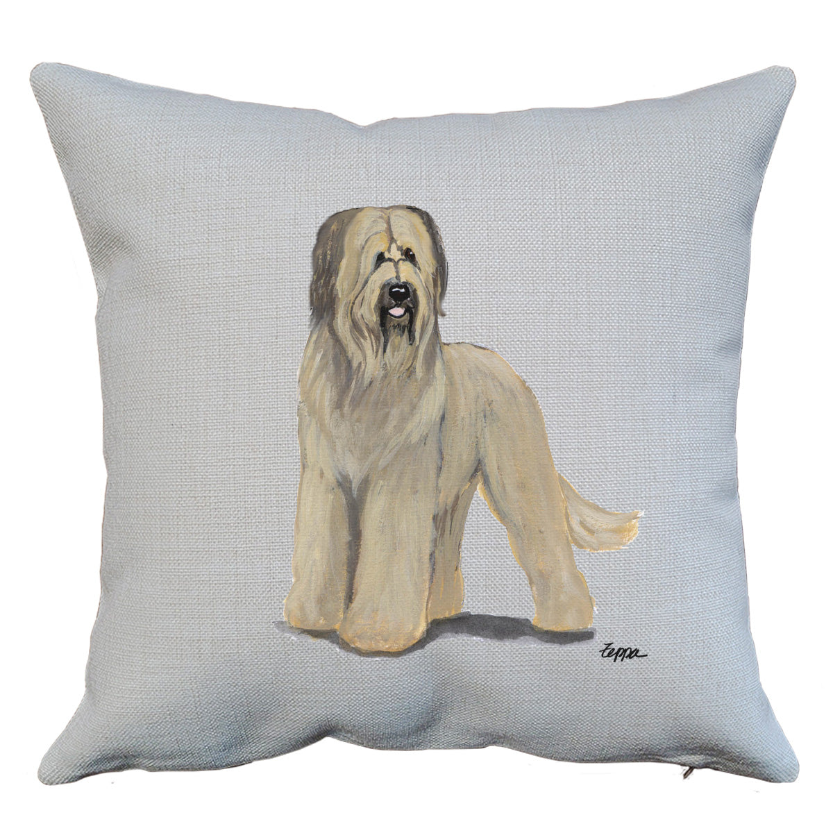 Briard Natural Ears Throw Pillow