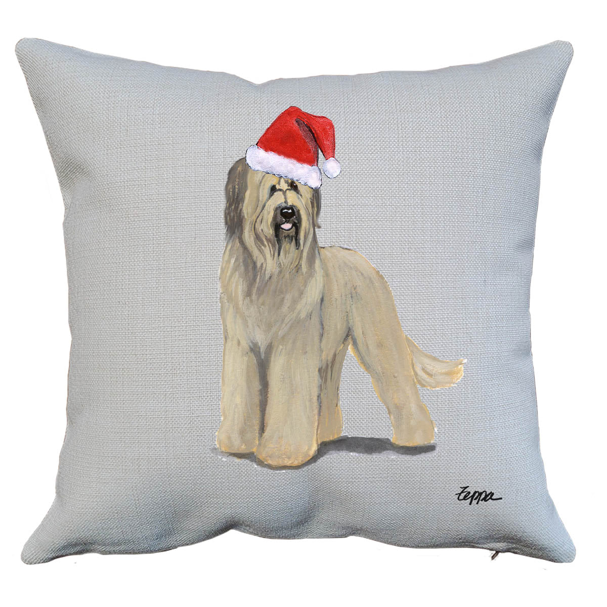 Briard with Natural Ears Santa Pillow