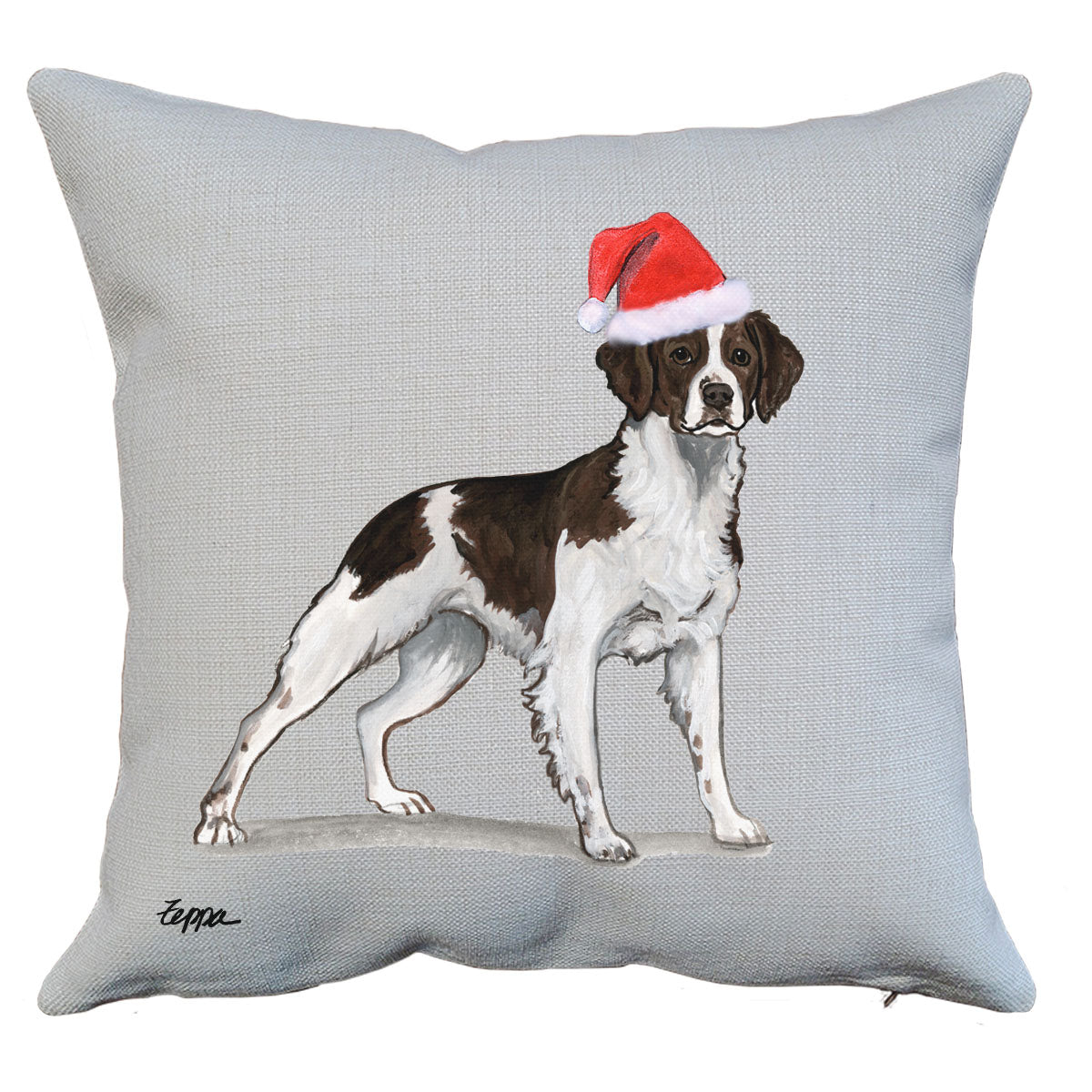 Liver and White Brittany Santa Pillow