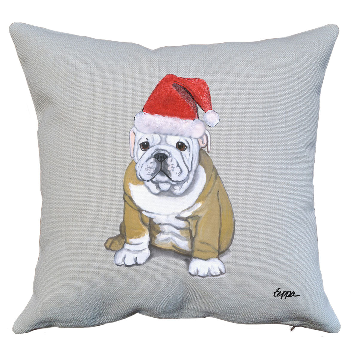 Bulldog Puppy Santa Pillow