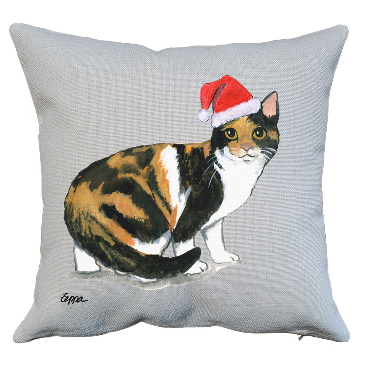 Calico Cat Santa Pillow