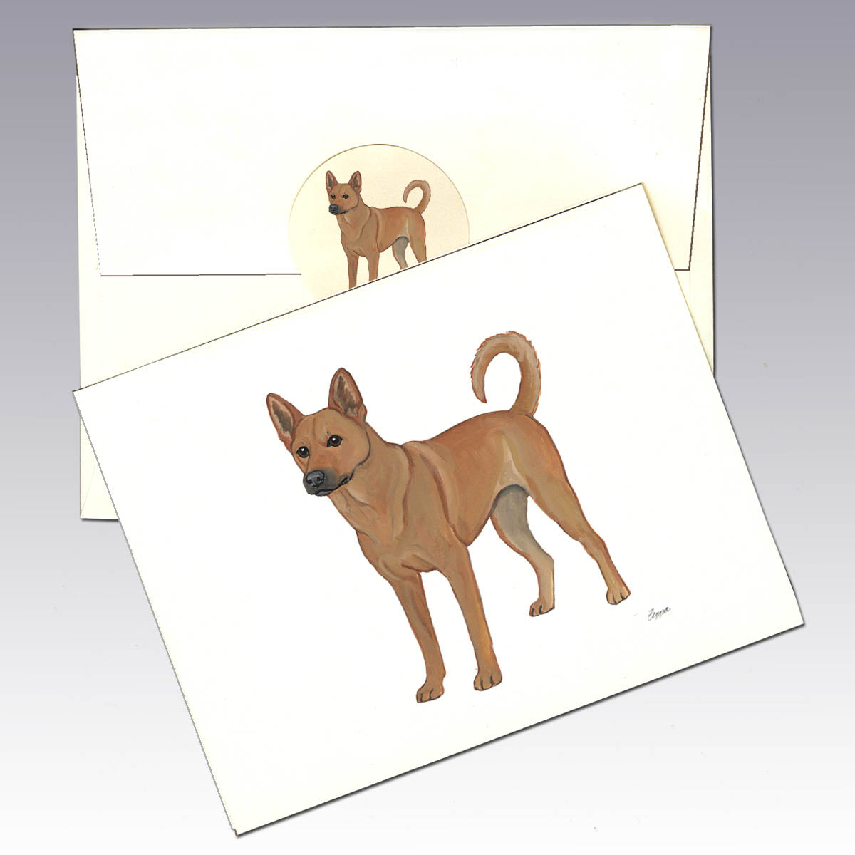 Carolina Dog design on an ivory note card with matching seal and envelope.