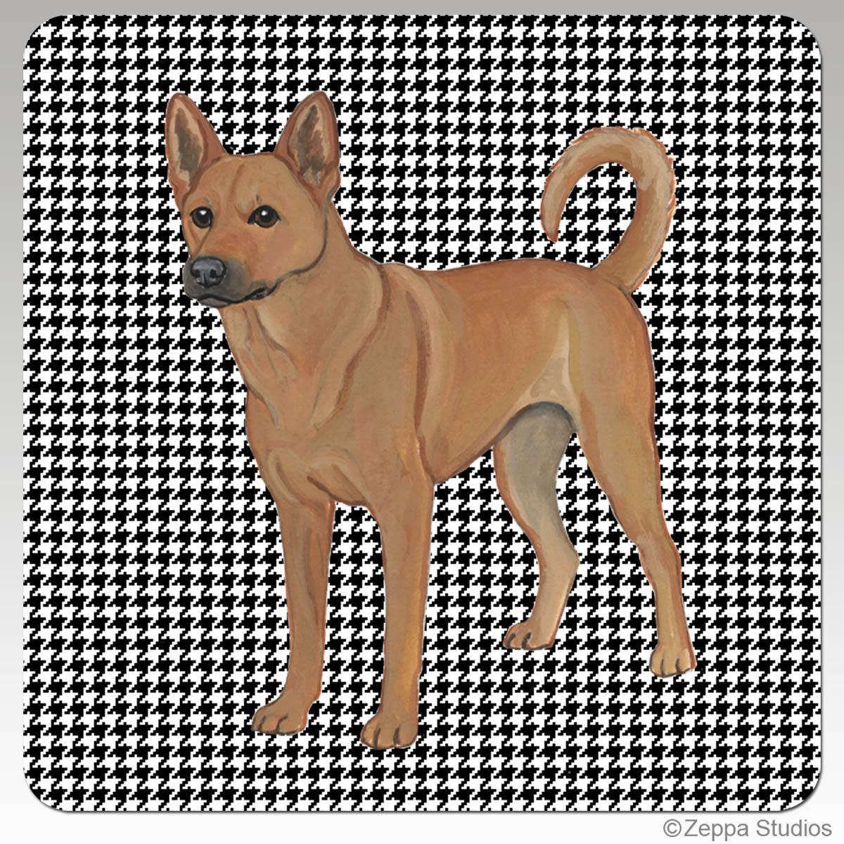 Carolina dog on a houndstooth background rubber beverage coasters.