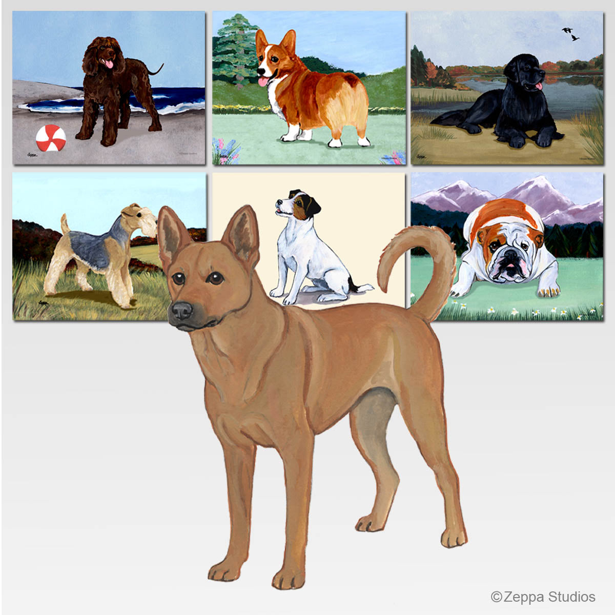 Carolina dog design and 6 scenic background choices for tempered glass cutting boards