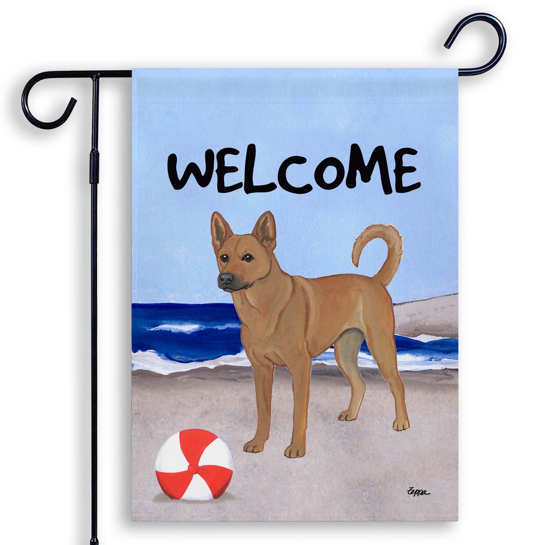 Carolina Dog on the beach Welcome garden flag