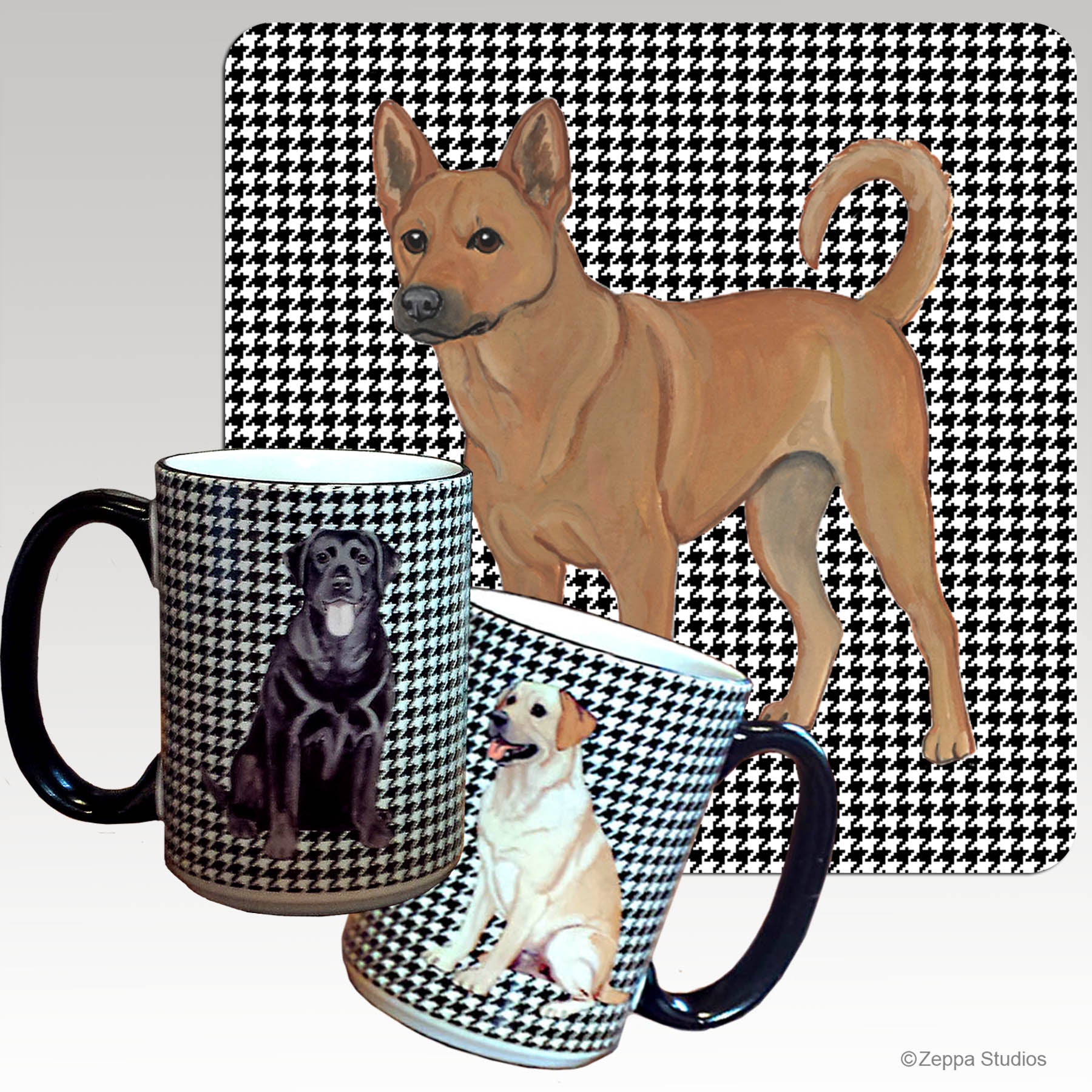 Carolina dog on a houndstooth background for wrap mugs.