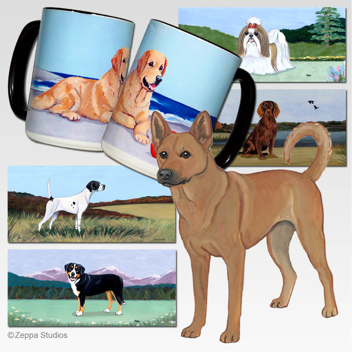 Carolina dog and 5 scenic backgrounds for wrap mugs.