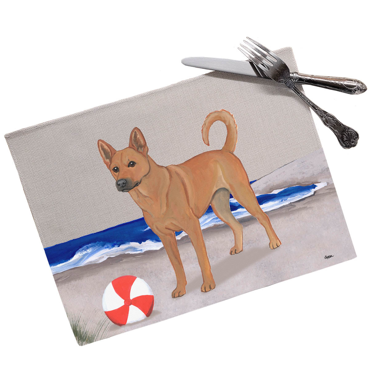 Carolina Dog on the beach design on linen placemat