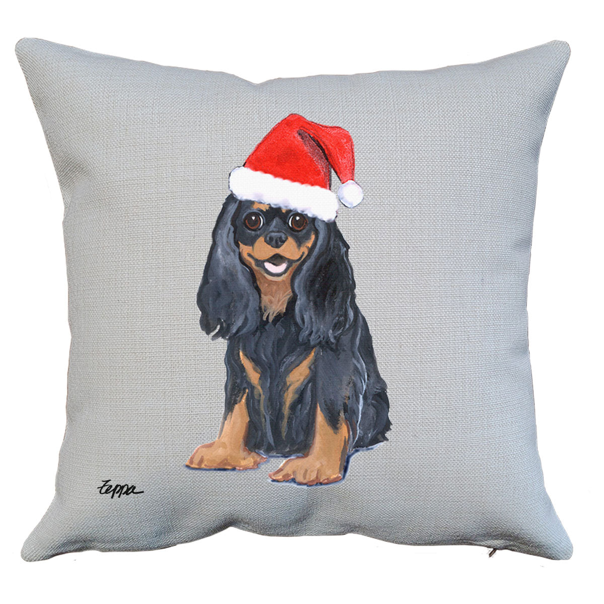 Cavalier Black and Tan Santa Pillow