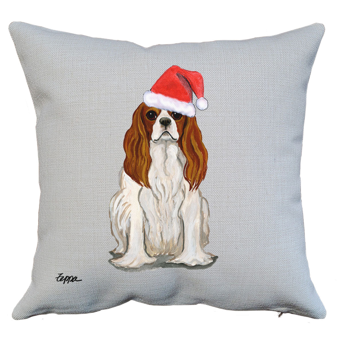 Cavalier Blenheim Sitting Santa Pillow