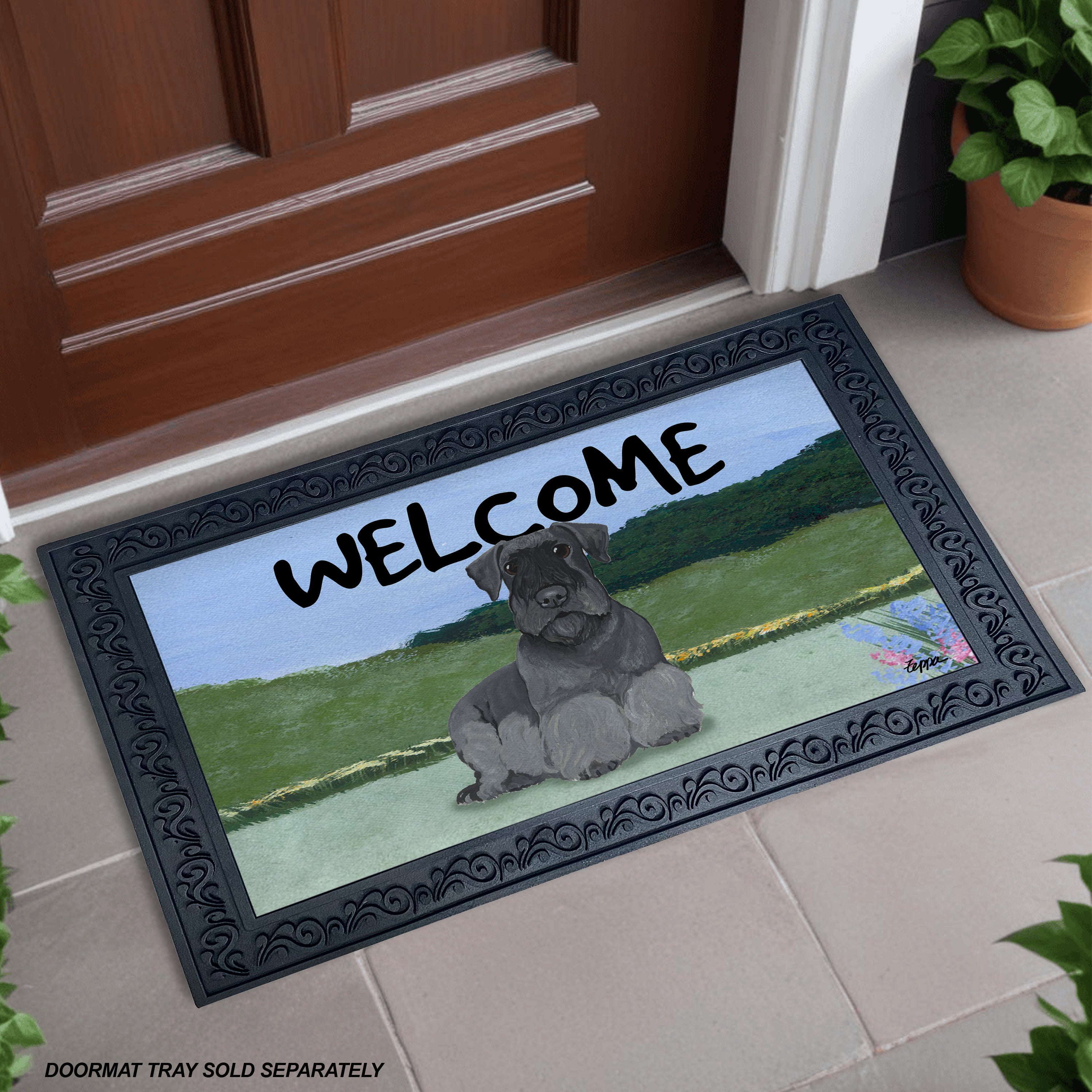 Cesky Terrier Yard Scene Welcome Mat
