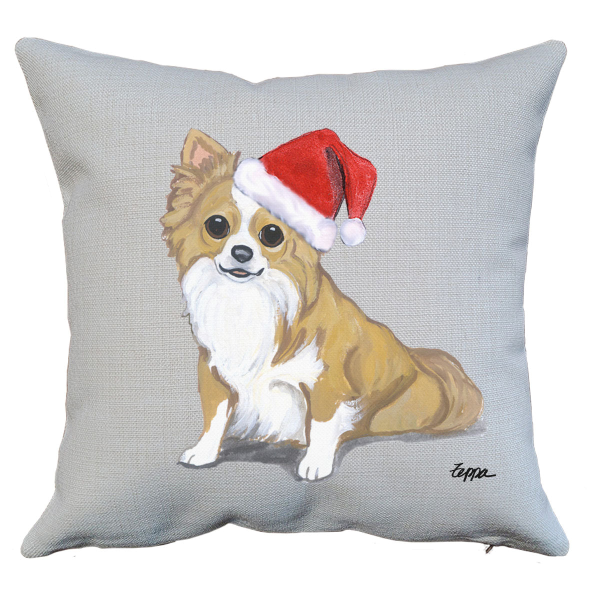 Long Haired Chihuahua Santa Pillow