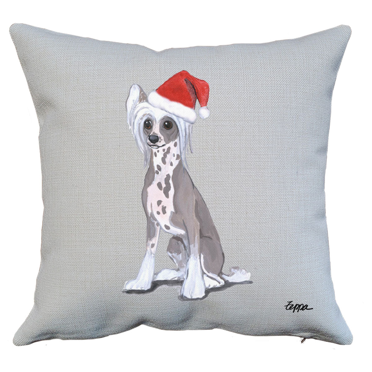 Chinese Crested Santa Pillow