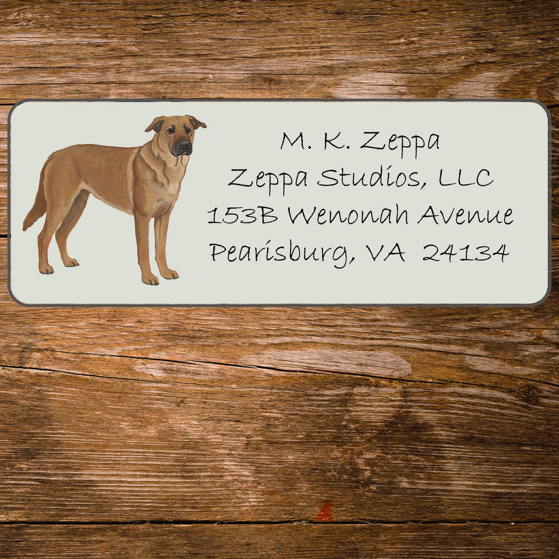 Chinook dog design on a return address label