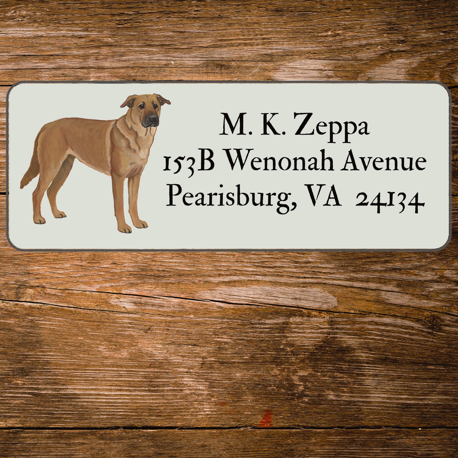 Chinook dog design on a return address label