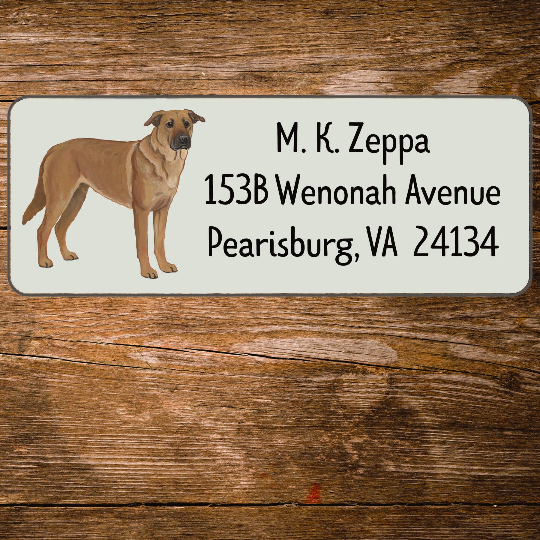 Chinook dog design on a return address label