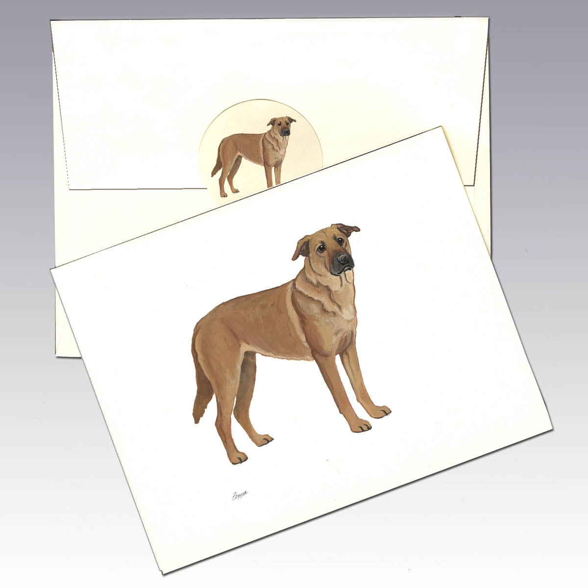 Ivory note cards with a Chinook design.
