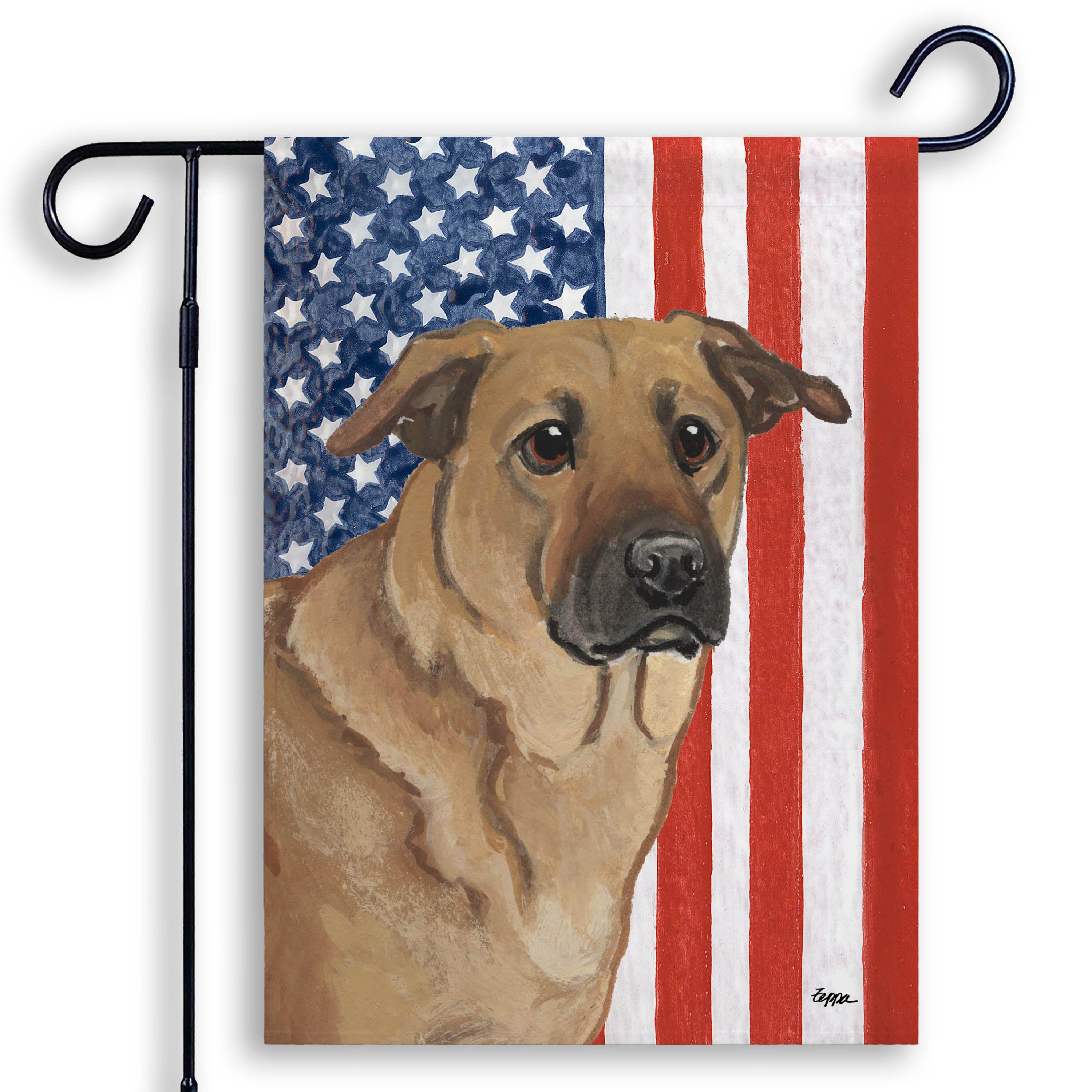 Patriotic garden flag with a Chinook on an American flag background