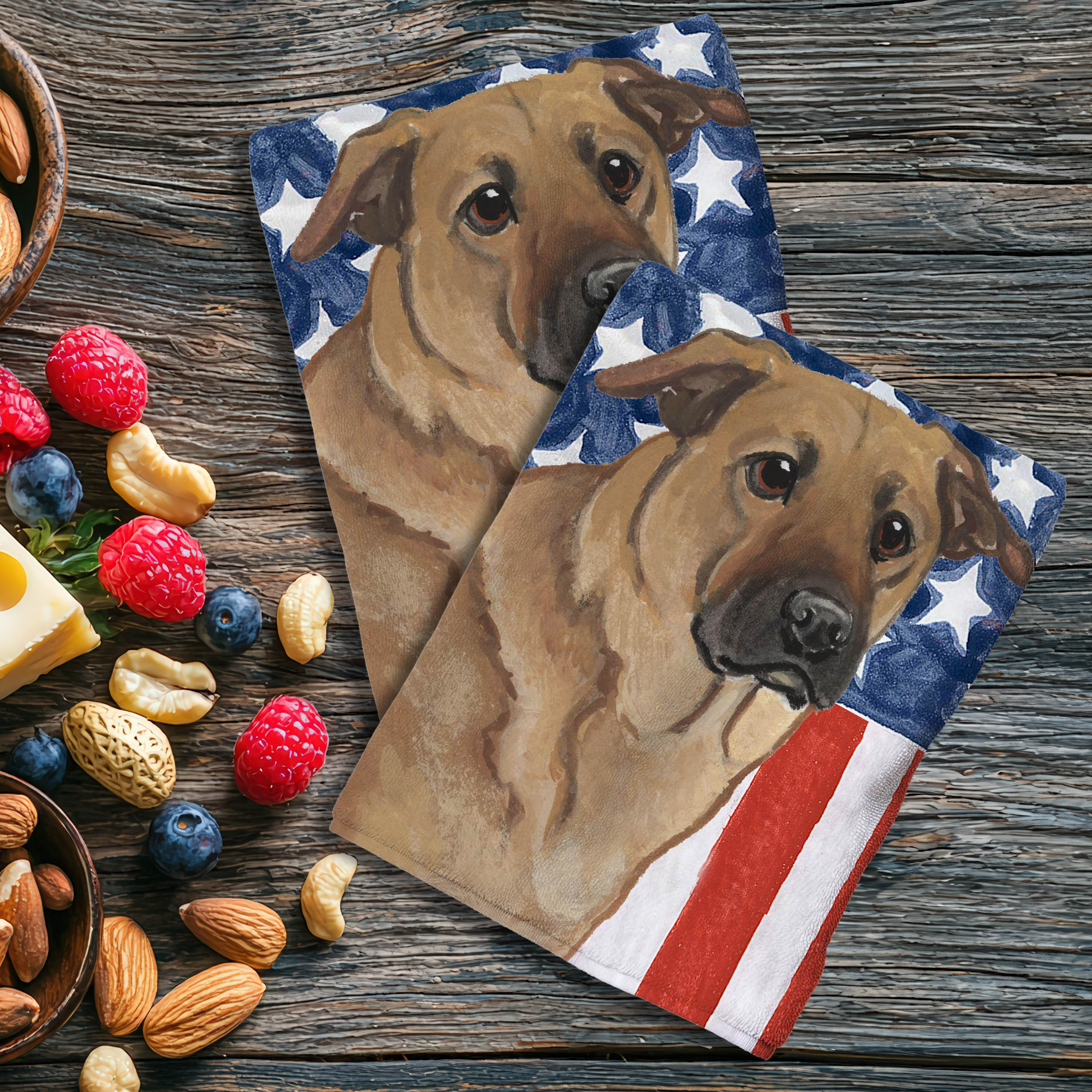 Patriotic Kitchen Towels with a Chinook on an American Flag background.