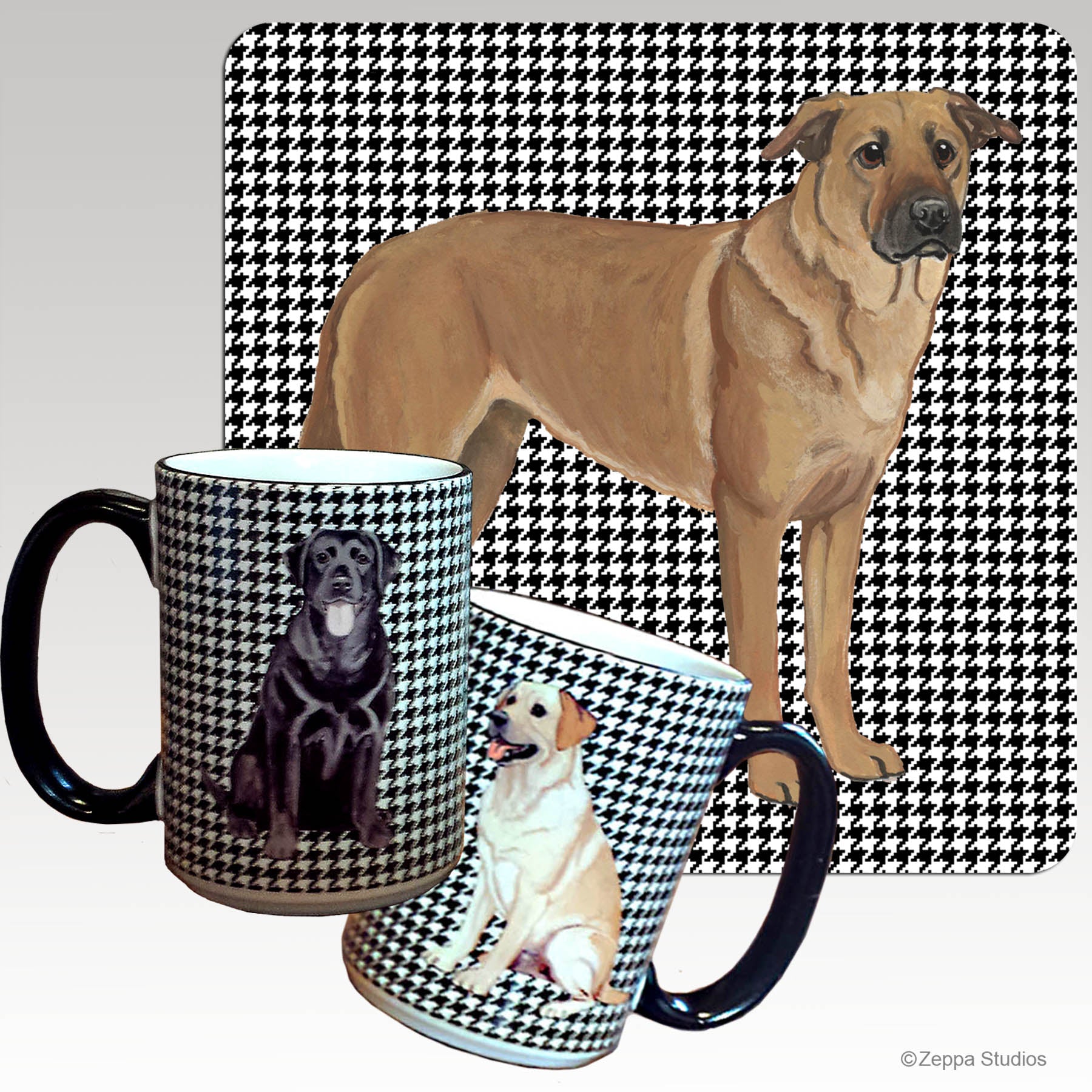 Houndstooth background wrap mug with a Chinook design.