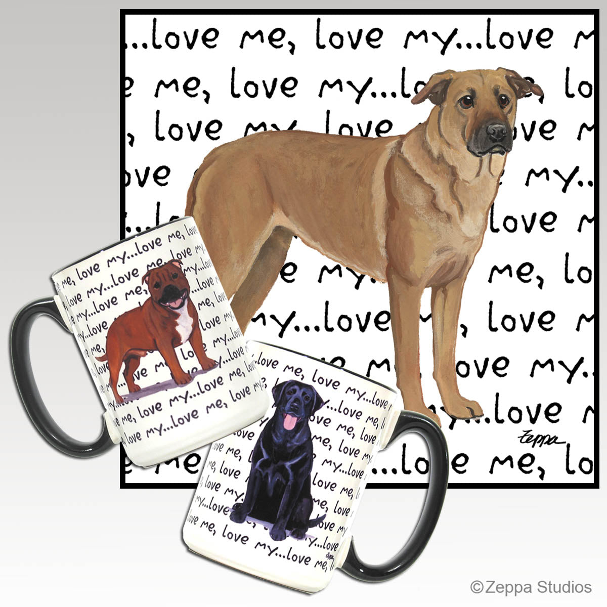 Love me, love my... background wrap mug with a Chinook design.
