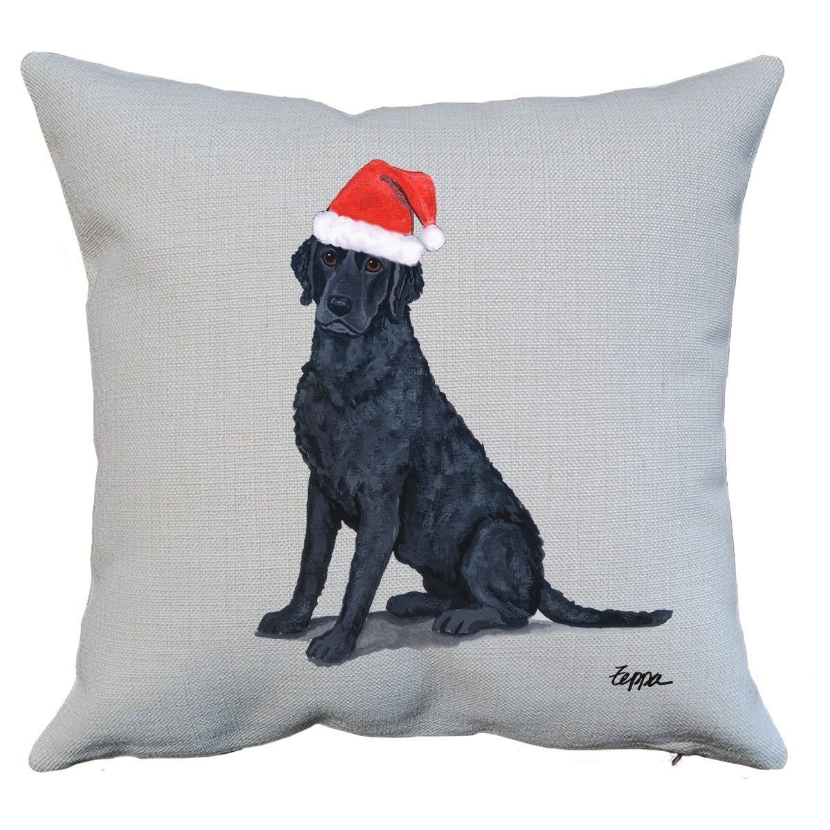 Curly Coated Retriever Santa Pillow