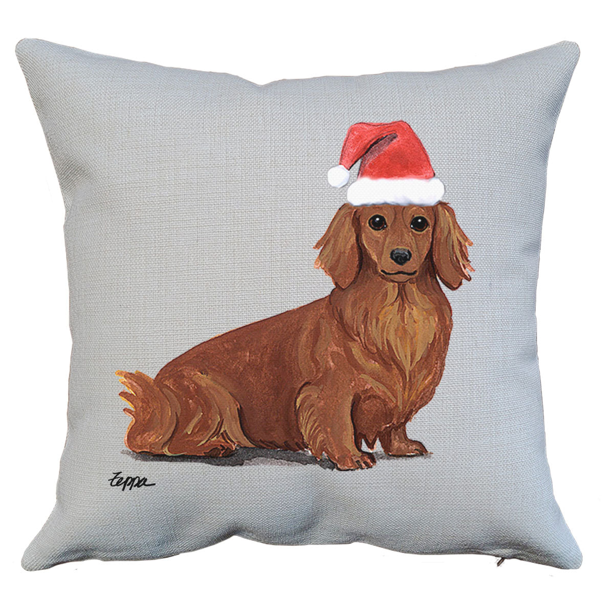 Red Longhaired Dachshund Santa Pillow
