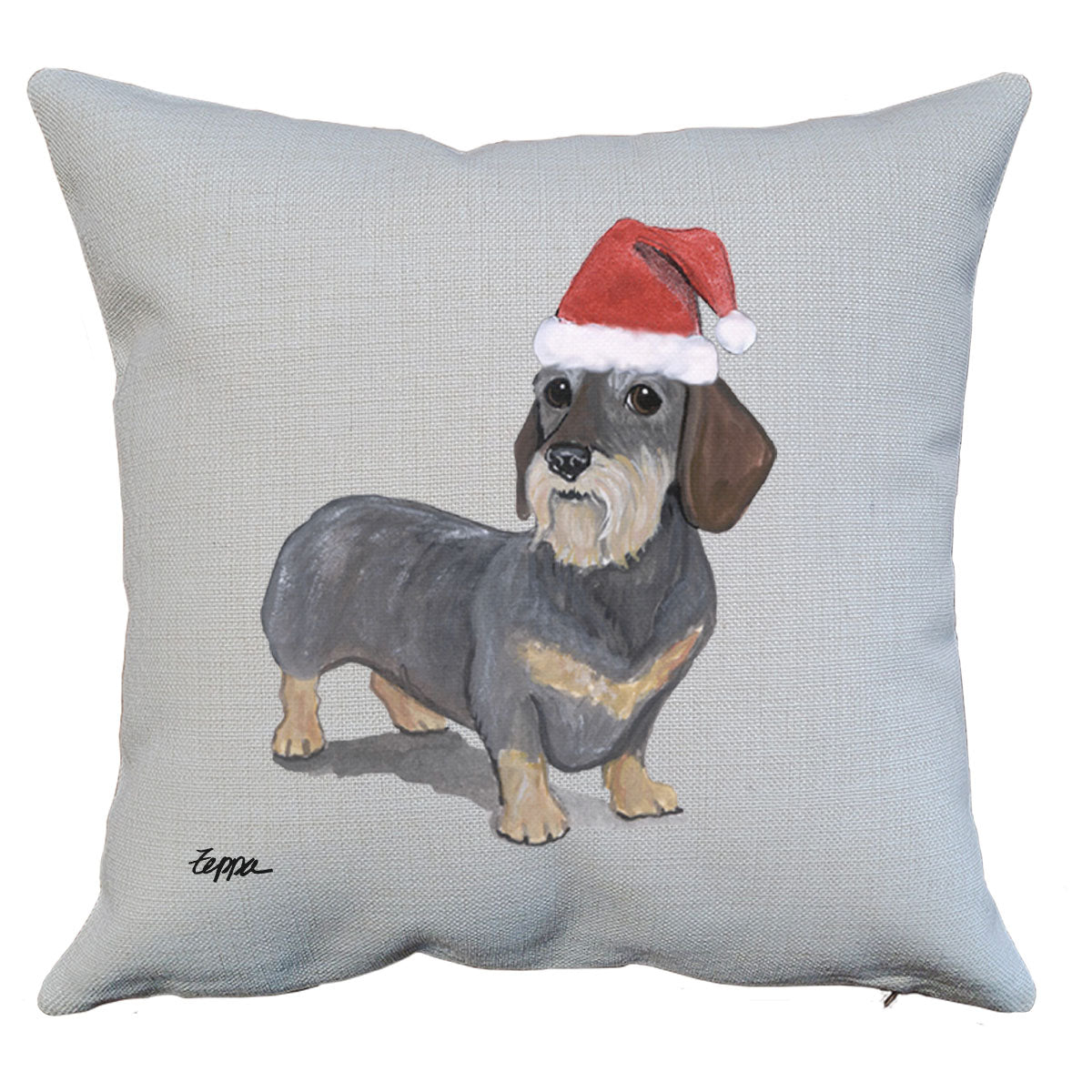 Wrehaired Dachshund Santa Pillow