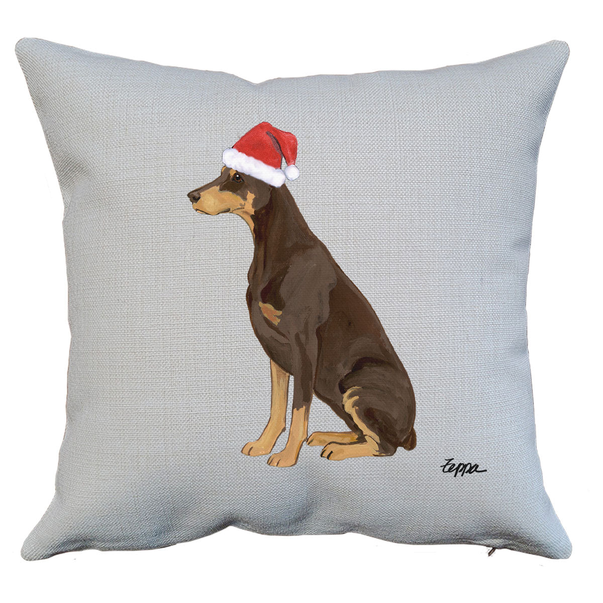 Red Doberman Santa Pillow