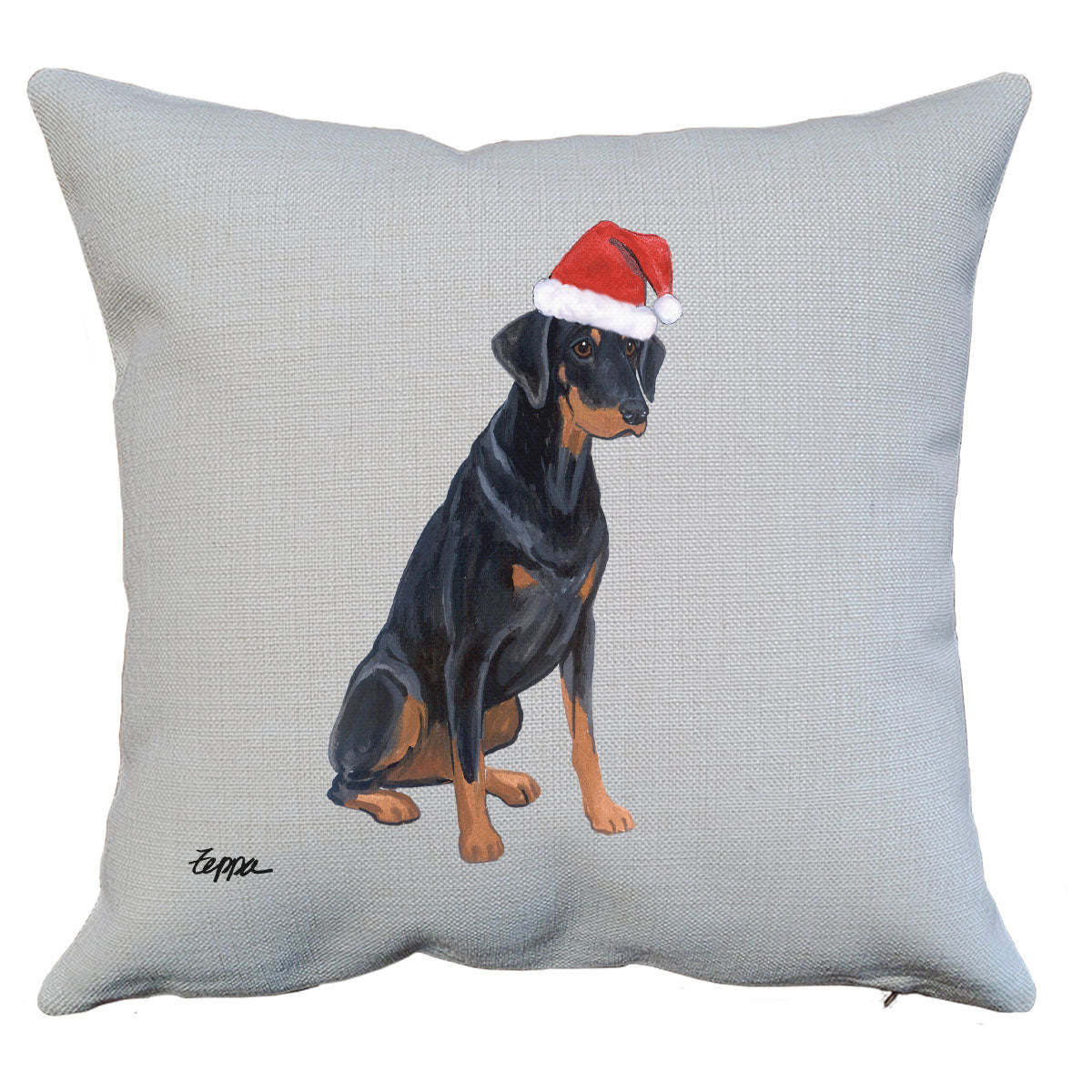 Doberman with natural ears Santa Pillow