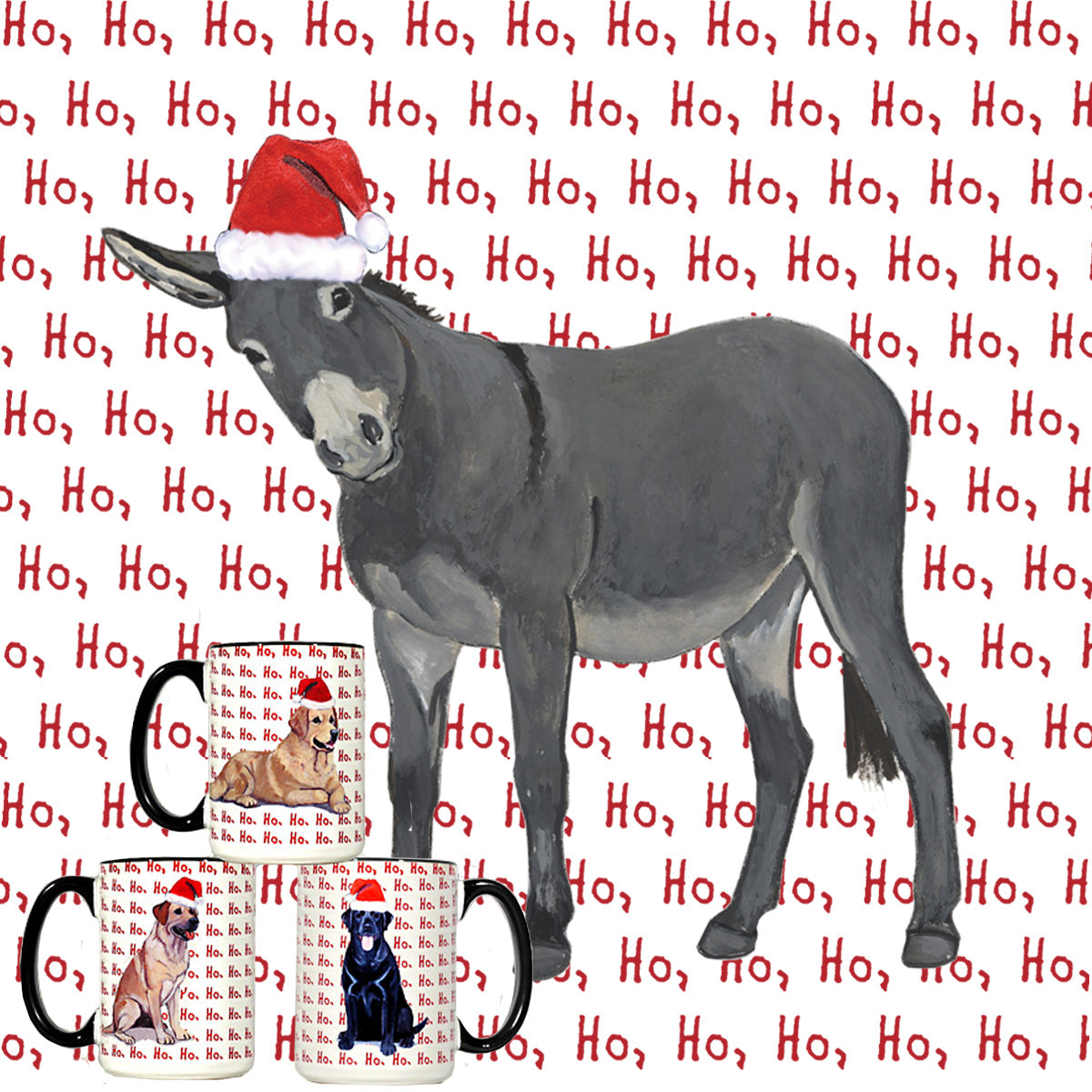 Donkey in a Santa Hat design for ho ho ho ceramic wrap mugs.