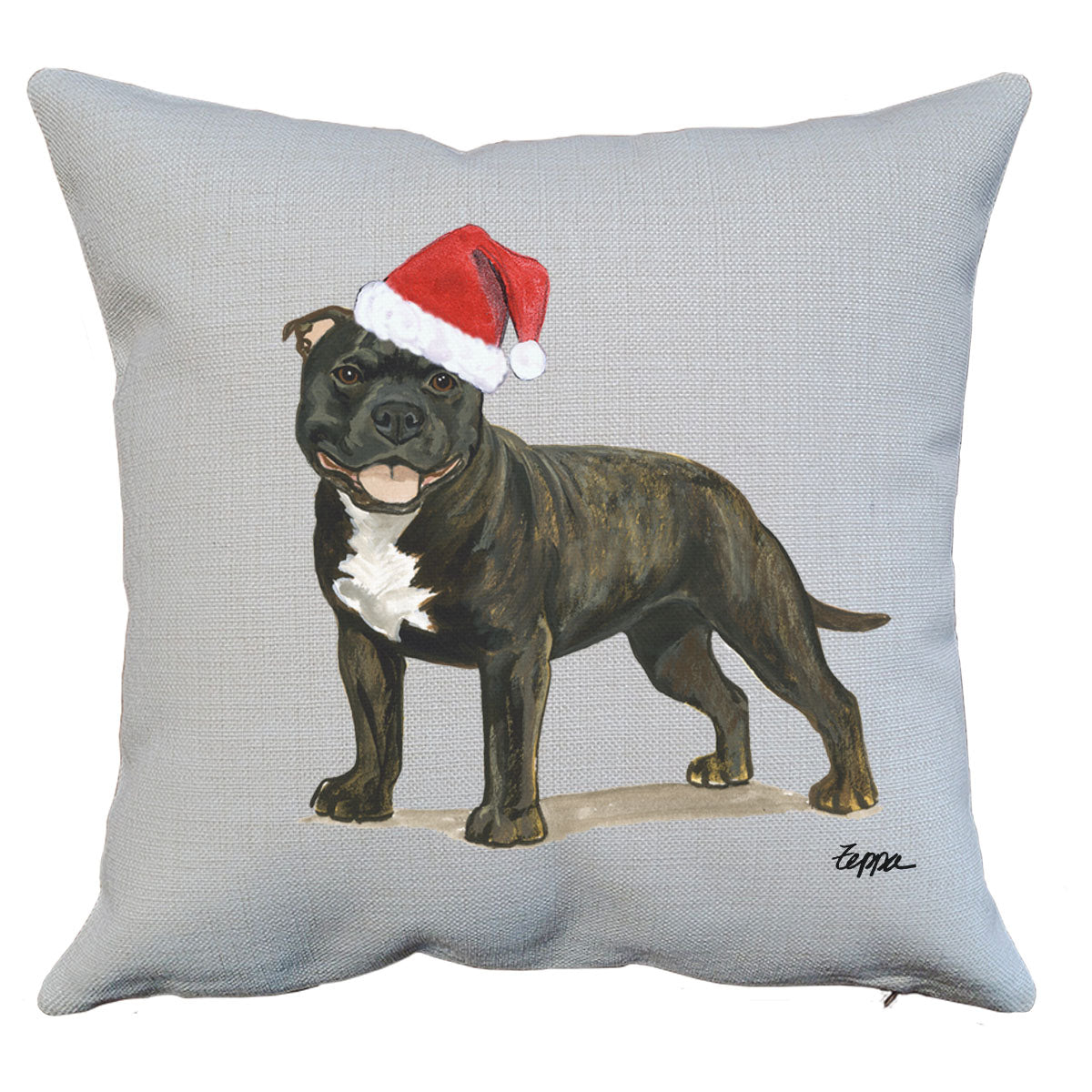 Brindle Staffordshire Bull Terrier Santa Pillow