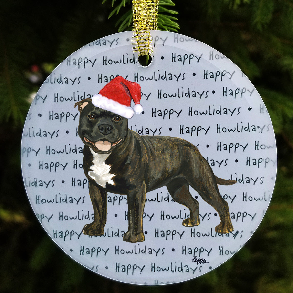 English Staffordshire Terrier Christmas Ornament
