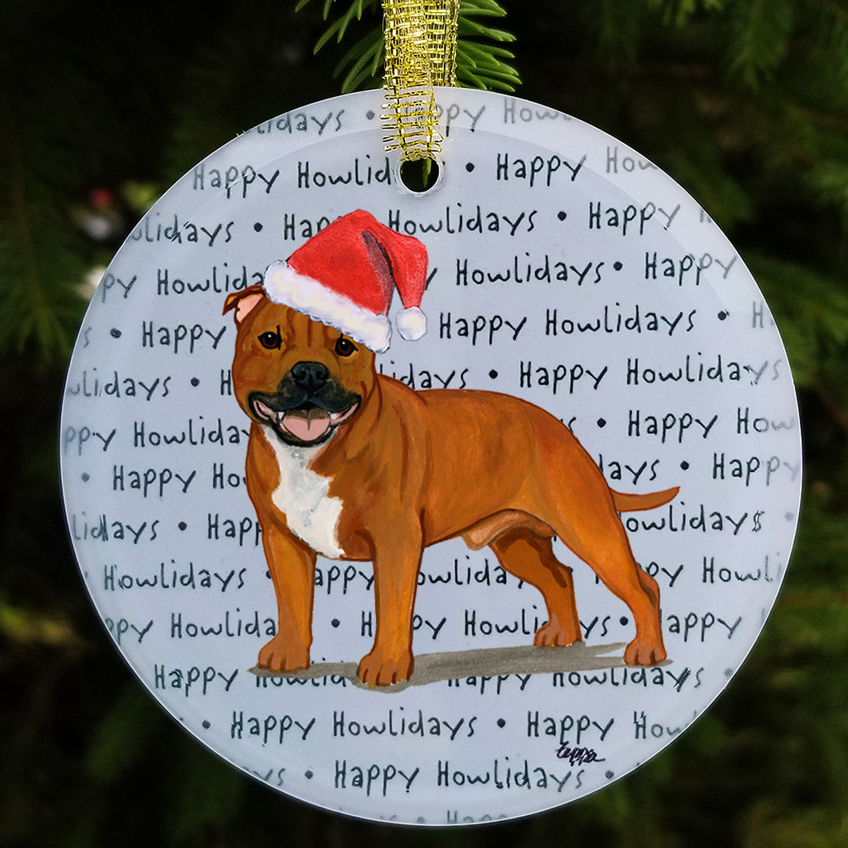English Staffordshire Terrier Christmas Ornament
