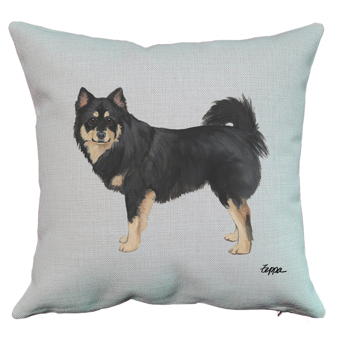 Finnish Lapphund design on a linen throw pillow