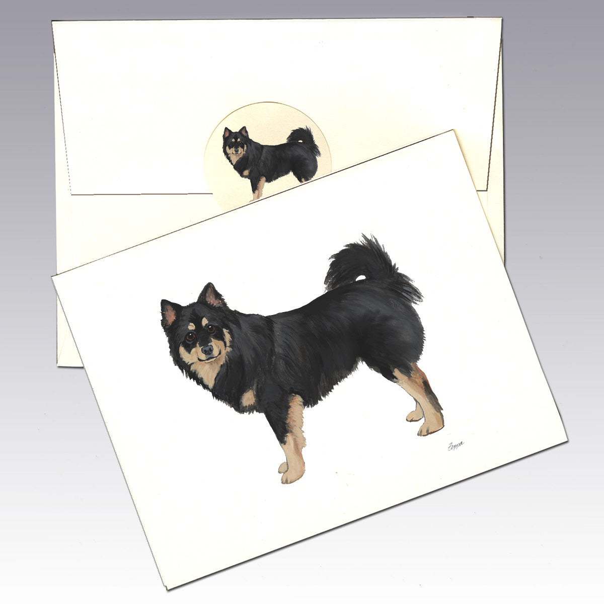 Finnish Lapphund note card with envelope and matching seal.