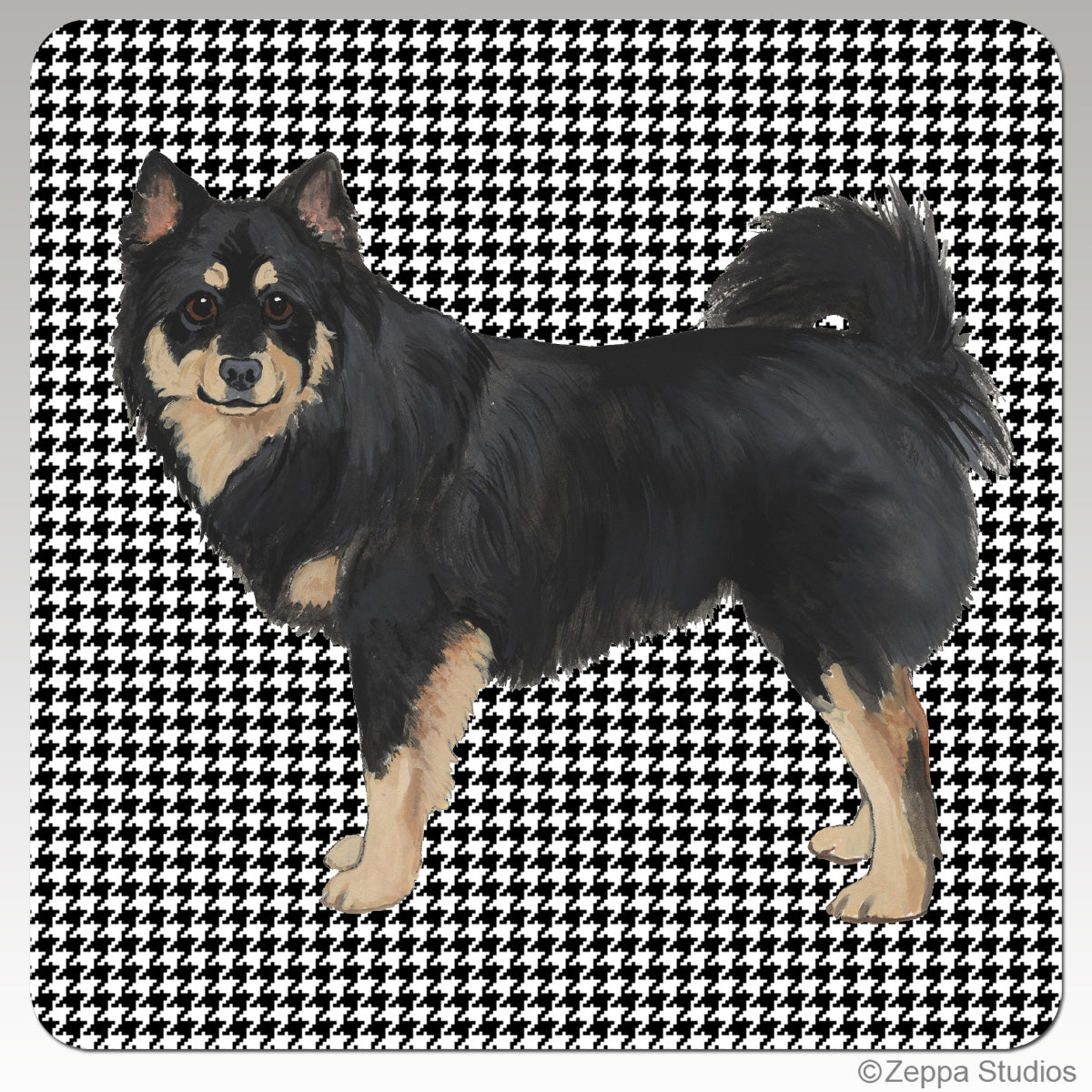 Finnish Lapphund houndstooth beverage coaster