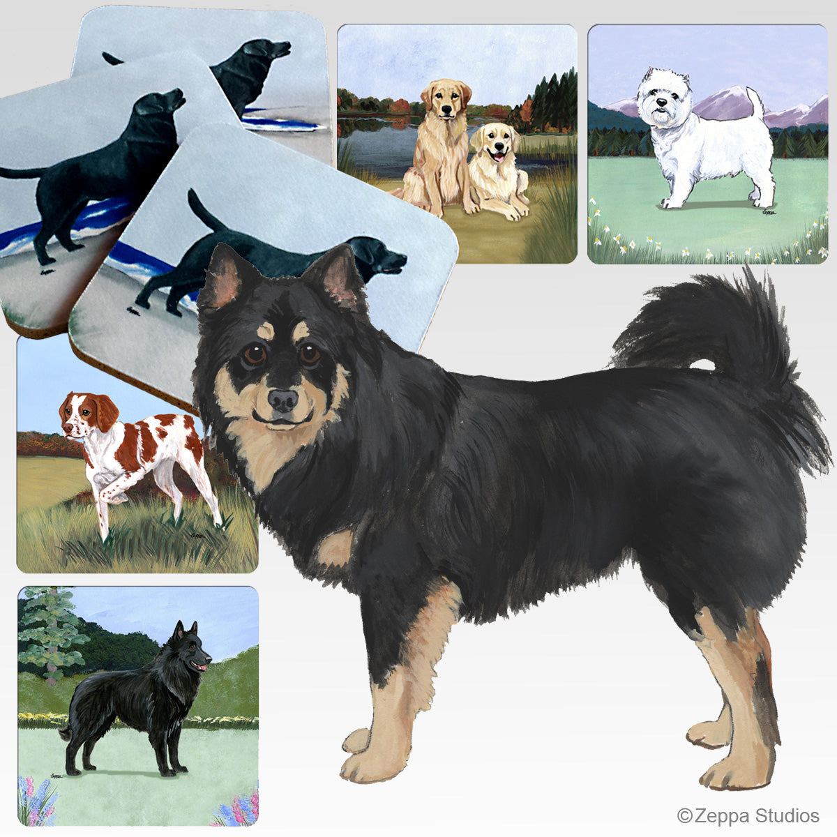 Finnish Lapphund scenic beverage coasters
