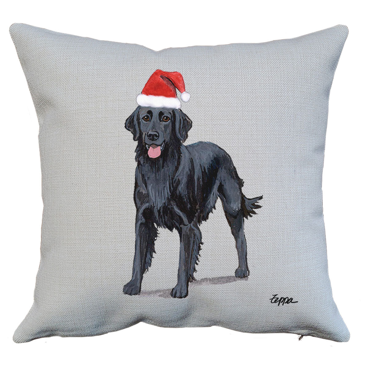 Flat Coated Retriever Santa Pillow