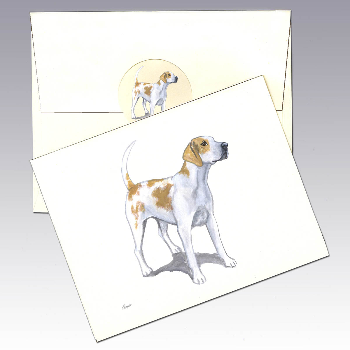 English Foxhound design on plain ivory note cards