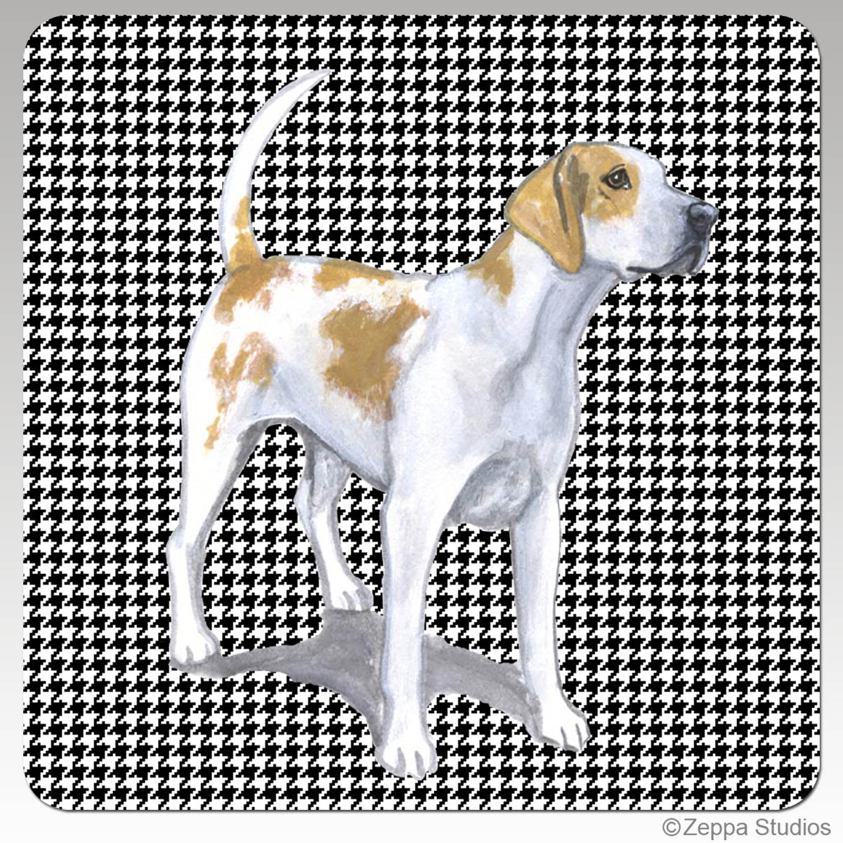 English Foxhound on houndstooth background rubber coasters