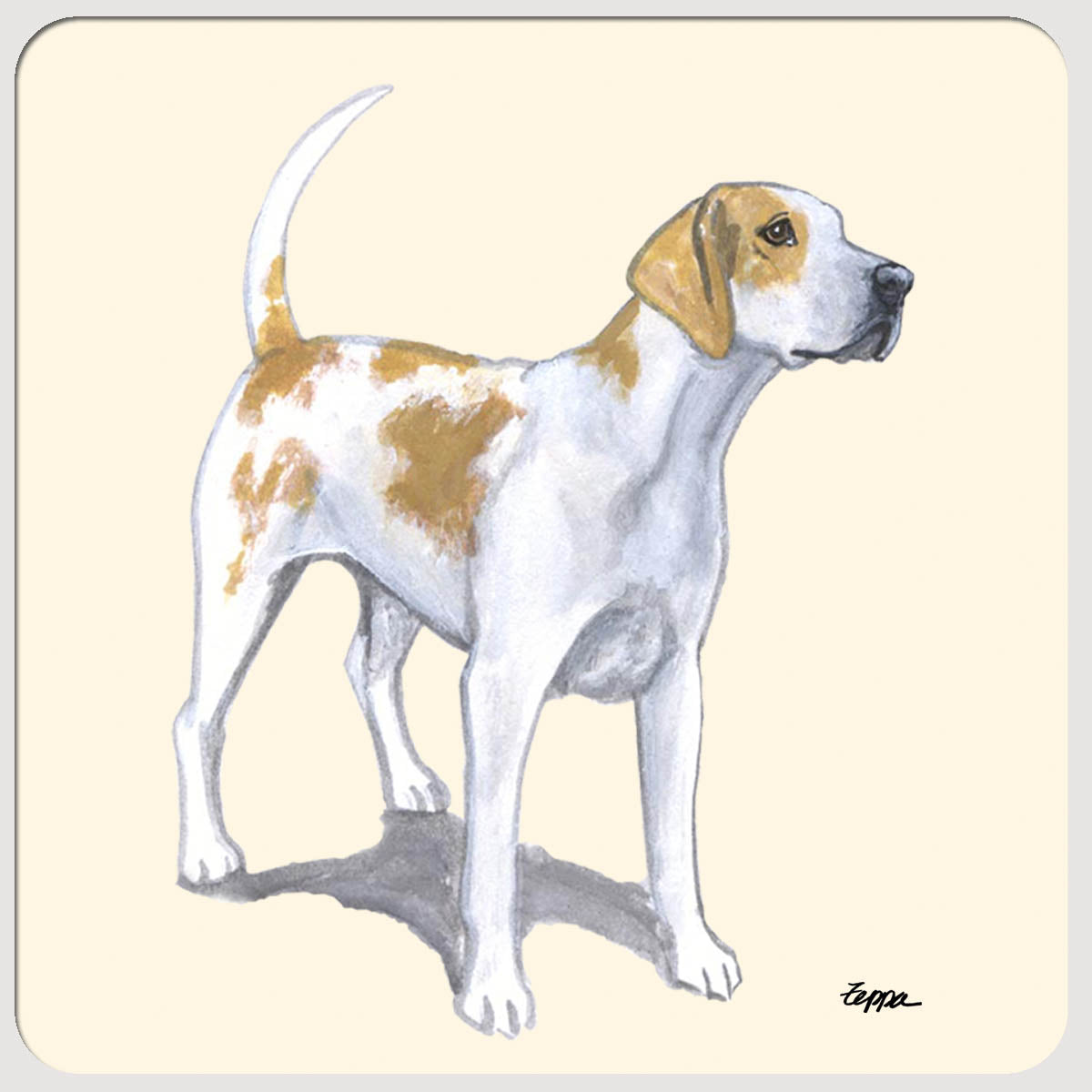 English Foxhound design on a plain beige rubber beverage coaster