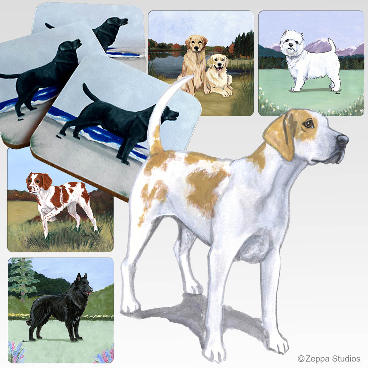 English Foxhound design scenic background rubber beverage cpasters