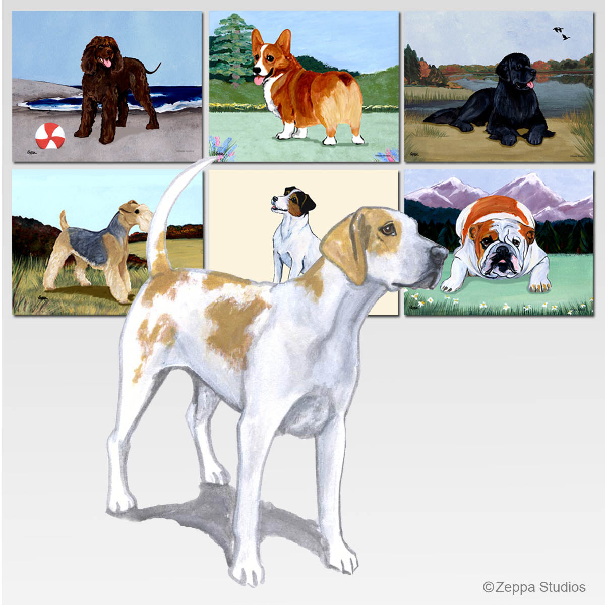 English Foxhound design scenic background glass cuttingboards