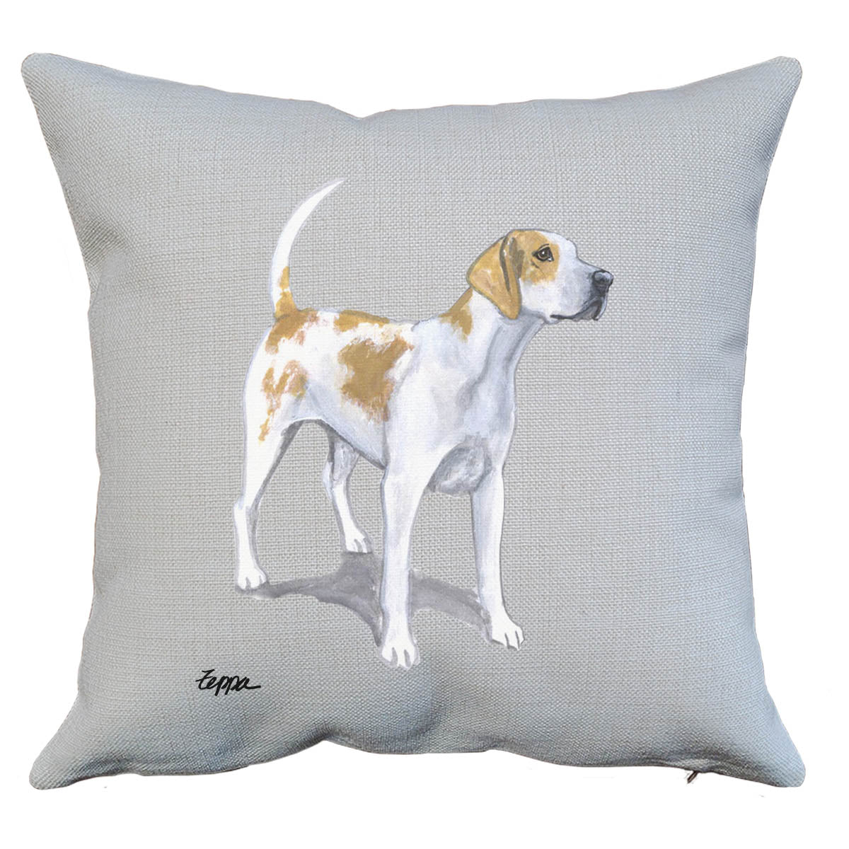 English Foxhound design on a linen throw pillow.