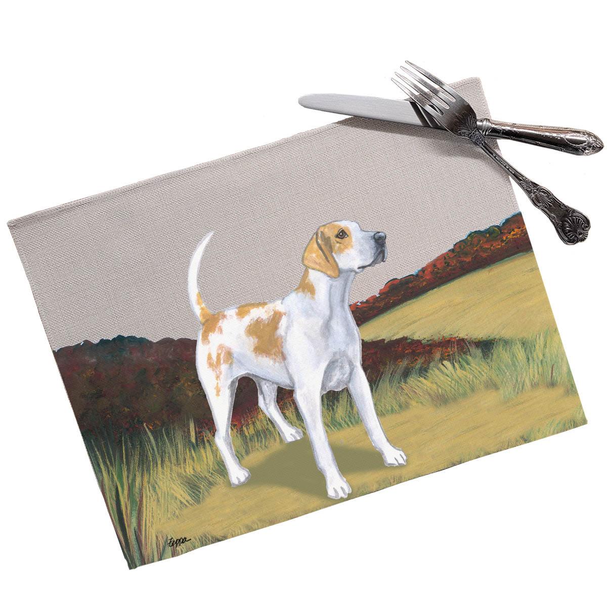 Placemat with an English Foxhound design