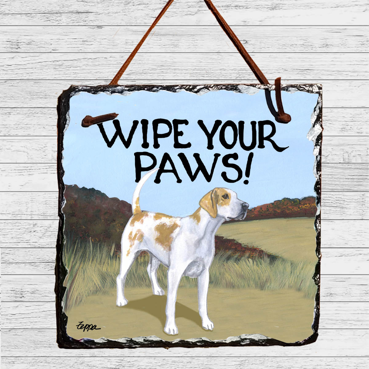 English Foxhound Hanging Slate "Wipe Your Paws" Sign 
