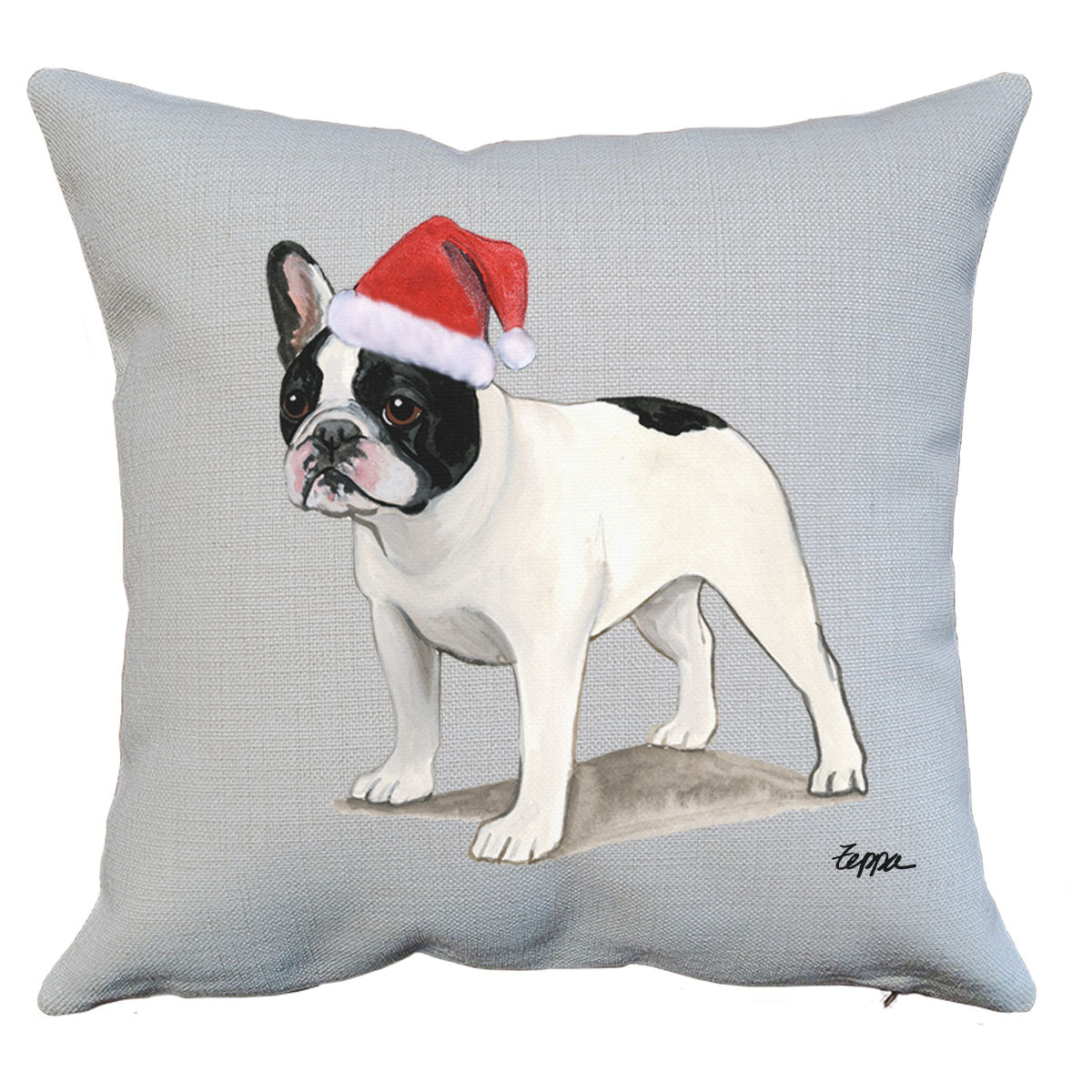Black and White French Bulldog Santa Pillow